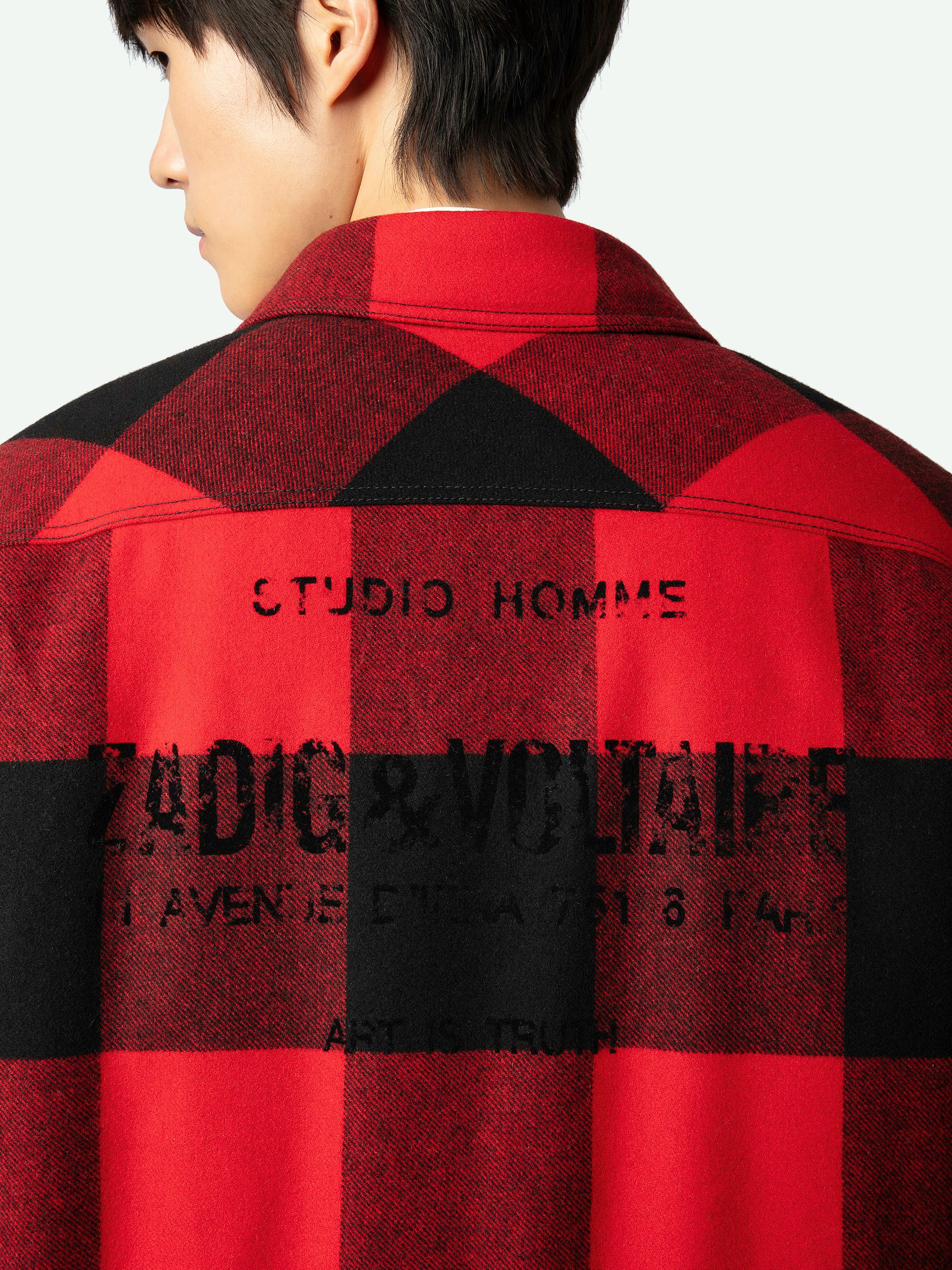 Trop Overshirt - Red check flannel overshirt with herringbone quilting and worn-effect Studio flock on the back.